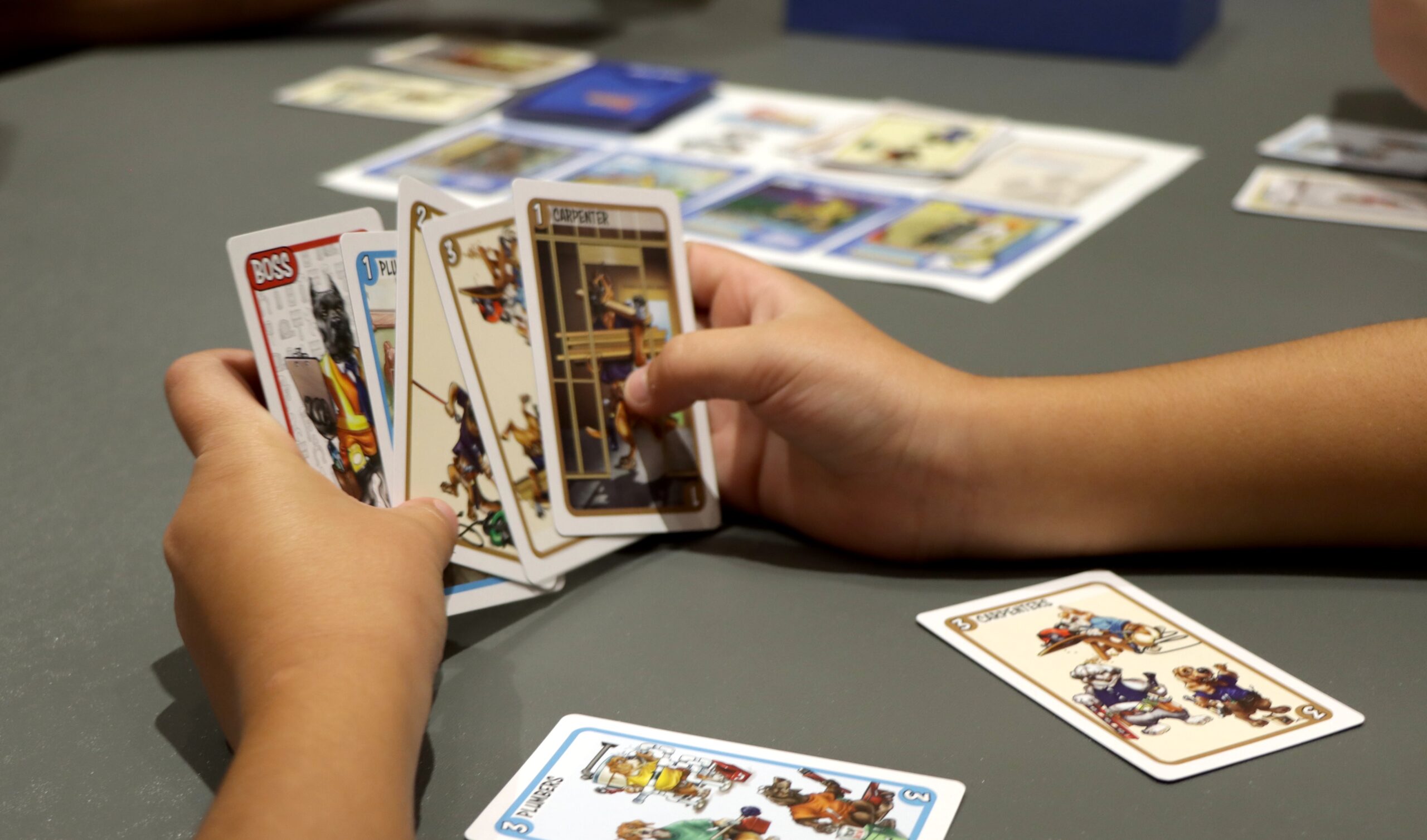 House Hounds cards in a kids hand House Hounds cards in a kids hand